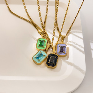 Collier tendance pour femme Joolim Jewelry, plaqué or 18 carats, pendentif rectangulaire en zircon coloré, chaîne en acier inoxydable, idéal pour un anniversaire - Product Image 4