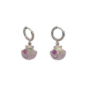 Fashion Drop <b>Earrings</b> 316L Stainless Steel PVD Gold Plating Shell Design Pink Rhinestones Starfish Charm - Product Image 1