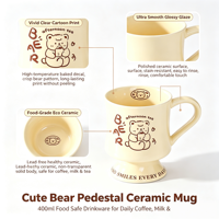 Mug en céramique sur pied motif ours de dessin animé mignon, style vintage, crème, tasse à café haute sur pied, pour thé de l'après-midi, lait ou eau