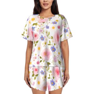 Conjuntos de pijama de manga corta con cuello redondo para mujer con imagen personalizada - Product Image 1