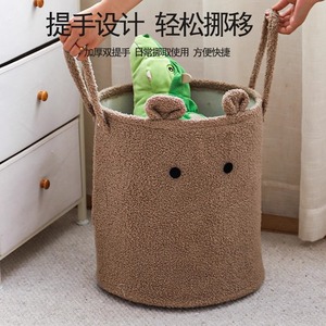 Seau de rangement en coton rond de grande capacité, organisateur de jouets pour enfants avec poignée, pour le rangement des vêtements dans le salon et la chambre à coucher - Product Image 1