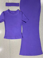 Ensemble 3 pièces côtelé pour femme : robe longue à manches courtes avec bandeau assorti, tenue décontractée d'été 2026, logo personnalisé