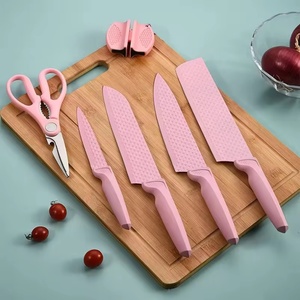 Hot Sale Nonstick Coated 6pcs Stainless Steel <b>sharp</b> Cooking <b>Knife</b> Wheat Plastic Handle Kitchen <b>Knife</b> <b>Set</b> with Scissors - Product Image 4