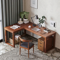 Bureau d'ordinateur d'angle en forme de L en bois massif moderne Bureau à domicile Haut de gamme Grand bureau d'ordinateur avec tiroirs