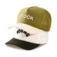 Casquette de baseball imperméable à 5 panneaux, vente en gros, logo personnalisé, perforations découpées au laser, chapeau de performance, broderie 3D, visière en corde, pour l'extérieur