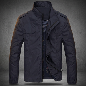 Hot Design Polyester <b>Men's</b> Casual Breathable Windbreaker <b>Jacket</b> Stand Washed Finish <b>Long</b> Sleeve Water Repellent Front - Product Image 3