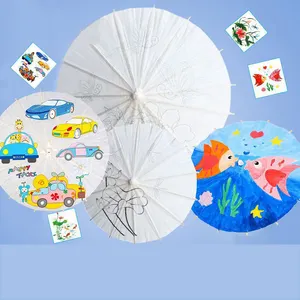 مظلات ورقية بيضاء صينية مطلية بنفسك للأطفال DD1519 ، مظلة صغيرة مصنوعة يدويًا برسومات فارغة ، مجموعة مظلة ورقية زيتية شخصية