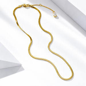 สร้อยคอแบบโซ่ลายก้างปลาแบน สแตนเลสสตีล ชุบทอง 14K แบบสุญญากาศ สร้อยแบบเรียบ - Product Image 1