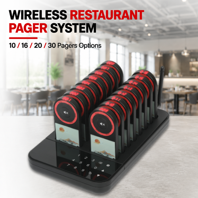 500M Wireless Restaurant Pager System with Touch Keypad 10 16 20 30 Guest Pagers Rechargeable Customer Calling Buzzer System