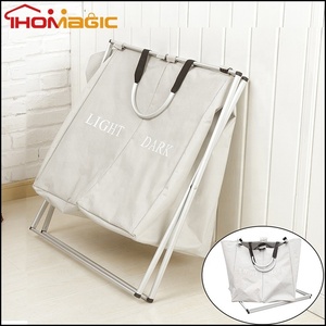 Durable Bag Large Capacity Printed 2 Twin Compartments <strong>Divided</strong> Collapsible <strong>Laundry</strong> Hamper <strong>Basket</strong> - Product Image 5