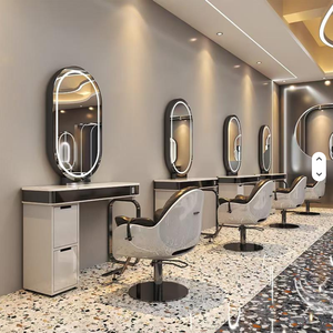 Hot Sale LED Lighting Hair Salon Mirror Station Barber Shop Styling Design Mirror Lockers Furniture for Hair Salons - Product Image 5