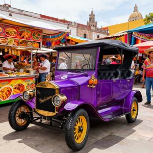 Voiture de tourisme rétro Yatian Purple 5 places, véhicule de transport de passagers pour le marché latin et le quartier culturel - Product Image 1