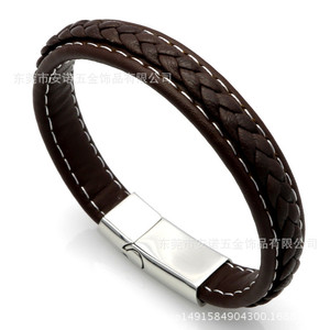 Woven Leather Cord Bracelet Stainless Steel <b>Magnetic</b> <b>Clasp</b> Unisex Fashion Cuff Jewelry Gift - Product Image 4