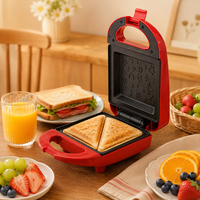 Machine à sandwich électrique double face chauffante, antiadhésive, dorée, triangulaire, rouge, pour petit-déjeuner, cuisine, cafétéria