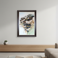 Pintura de Arenisca con Arquitectura Rural China Hecha a Mano, Paisaje, Arte de Pared, Decoración del Hogar, Adorno, Obra de Arte Artesanal Grande, Regalo