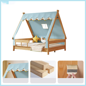 Muebles de Dormitorio, Cama Infantil Suspendida de Madera Maciza, Cama Doble para Niñas con Diseño de Princesa y Corona Rosa - Product Image 4