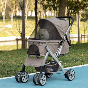 PawHut One-Click pieghevole passeggino per animali domestici per cani di piccola taglia gatti 4 ruote cinture di sicurezza regolabili con cerniera
