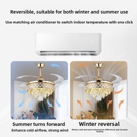 Ventilateur de plafond LED en cristal rond de luxe, silencieux, pales en ABS, télécommande, hauteur réglable pour salon, salle à manger, lustre
