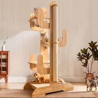 Albero per Gatti in Legno Massello a Forma di Cactus, Struttura Multilivello in Sisal con Piattaforma e Cuccia per Gatti di Taglia Grande