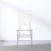 Chaise de réception transparente en résine plastique acrylique incassable pour événements, fêtes, banquets, mariage, vente en gros, fabrication d'usine, pour location
