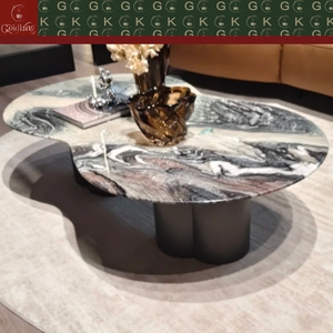 Mesa de Centro de Mármol Morado Violeta Kinawa GOLDKING, Tres Patas de Metal Negro, Estilo Moderno para Sala de Estar, Fabricante OEM ODM Directo de Fábrica - Product Image 3