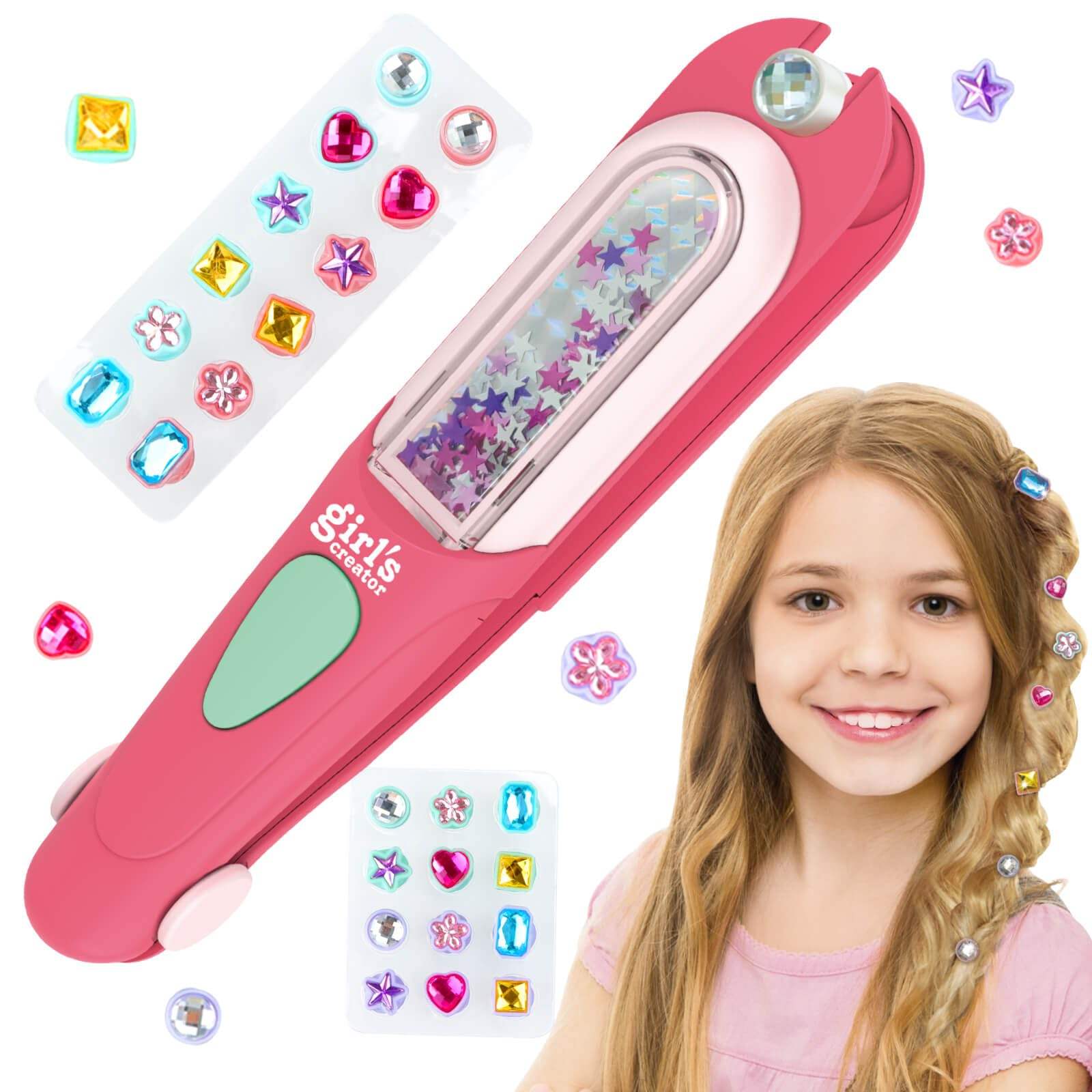 EPT DIY Jewel Hair Kit Decoration Pretend Toy Kids Makeup Kit Set for Girls Hair Gem Stamper Kit