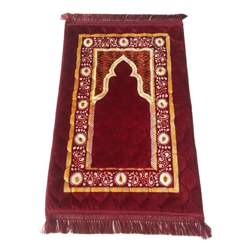 Vente en gros de tapis de prière pour adultes en flanelle épaissie à franges pour le hadj musulman La Mecque tapis de prière approvisionnement direct d'usine