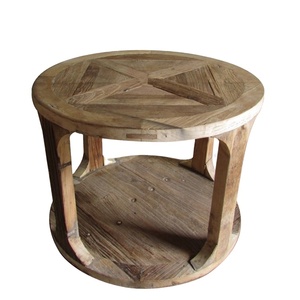 European Vintage 2 Layers <strong>Reclaimed</strong> Wood <strong>Side</strong> <strong>Table</strong> - Product Image 1