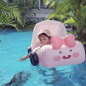 Inflatable Children's <b>Cartoon</b> Car Swimming <b>Ring</b> For Kids Age 1-6 With Steering Wheel And Canopy Floatation Device - Product Image 2