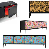 Buffet de rangement de luxe pour entrée de couloir, avec motif brodé, fin et conique, en acier inoxydable et bois, 4 tiroirs, Mythic