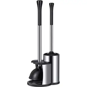 Toilet Plunger Bowl Brush Set: Hideaway Heavy Duty Toilet Plunger Scrubber Cleaner Holder Combo for Bathroom with Covered Caddy