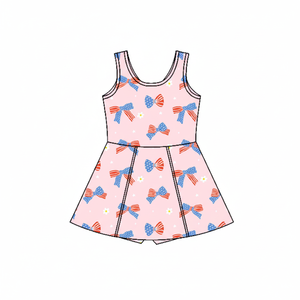 Ropa Deportiva Informal Personalizada, Vestido de Verano con Estampado Floral para el 4 de Julio, Shorts de Yoga para Niñas, Ropa de Algodón Transpirable a la Moda para Hermanas - Product Image 1