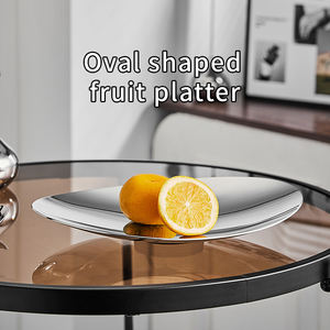 Yurtrain Home Decorative Frost Technique Stainless Steel Oval Korean Style Food Grade Serving <strong>Candy</strong> <strong>Tray</strong> &amp; Dry Fruit Plate - Product Image 1