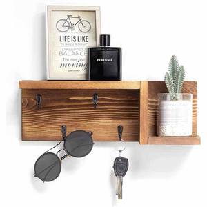 Estante decorativo de <span class=keywords><strong>pared</strong></span> de madera maciza de estilo moderno personalizado, organizador de <span class=keywords><strong>llaves</strong></span> de puerta de entrada de doble nivel, estante de almacenamiento de exhibición de madera - Product Image 1