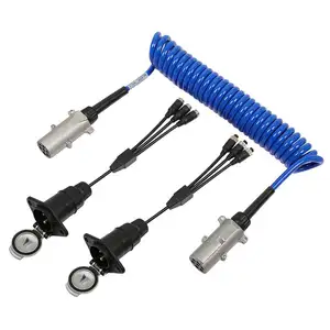 7-Pin Blue PVC Trailer Coil Cable Set 3-Channel Camera Display Connectivity Enhanced Visibility Trailer Cable