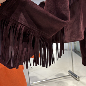2025 automne gland daim veste en cuir véritable crooped veste femmes bordeaux daim cuir veste - Product Image 4