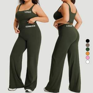 Conjuntos Deportivos Reversibles de Talla Grande para Yoga y Gimnasio, Top Deportivo y Leggings Acampanados de Cintura Alta para Mujer - Product Image 1