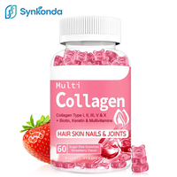 Gummies multi-collagène sans sucre OEM ODM, 60 unités, saveur fraise, produits de beauté pour femmes, soin du visage, soutien pour la peau et les ongles