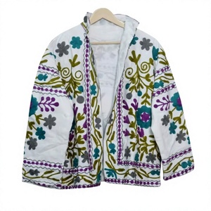 Chaqueta Bomber Transpirable y Ecológica para Mujer, Invierno/Primavera/Verano, Bordado Indio Suzani, Volantes Tejidos, Estampado Floral, 100% - Product Image 1