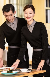 Nueva moda personalizada de imitación de dos piezas camisa de trabajo restaurante Bar personal uniforme superior camarero camarera estilo Casual Fabricación de <span class=keywords><strong>camisetas</strong></span> - Product Image 2