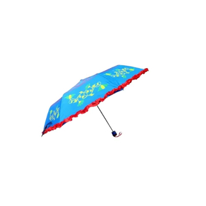 23x8K 3 Fold Pongee <b>Umbrella</b> with Hand Print Design Frill Border Water Resistant Heat Resistant Compact Travel <b>Umbrella</b> - Product Image 1