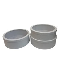 Einfarbiges Rundes Karton-Schachtel-Set (3 Stück) mit Transparentem PVC-Deckel – Große Blumenbox, Großer Runder Geschenke-Eimer