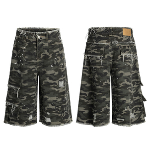Shorts en jean pour hommes imprimés Ripper de haute qualité, personnalisés, brodés, camouflage, délavés, vintage, effet usé, vente en gros - Product Image 1