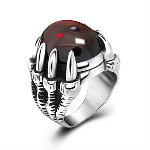 Anillo Vintage de Garra de Dragón para Hombre, Acero de Titanio con Gema Roja, Diseño Atrevido con Puntas SA717 - Product Image 5