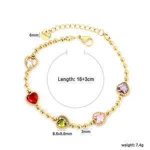 Pulsera de Acero Inoxidable con Baño de Oro de 18K al por Mayor, con Piedras de Zirconia, Diseño de Moda con Cuentas, Cereza, Concha, Ojo y Corazón para Mujer - Product Image 2
