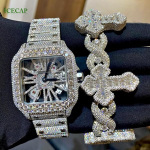 Sang Trọng Của Người Đàn Ông Thép Không Gỉ Analog Cổ Tay Đồng Hồ Skeleton Quay Số Sáng Hip Hop Thiết Kế Thương Hiệu Diver Ice Moissanite Quyến Rũ - Product Image 4