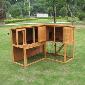 İki katlı ahşap tavşan kafesi ile kayma rampası ve tepsi - Product Image 2