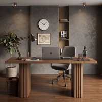 Bureau de direction moderne avec bibliothèque 180 cm, grand meuble en bois de noyer rainuré, poste de travail informatique pour salon