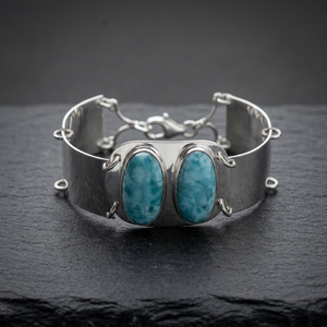 Unique 925 Sterling Silver Larimar Handmade Cuff Bracelet-Wedding Party & Gift - Product Image 3