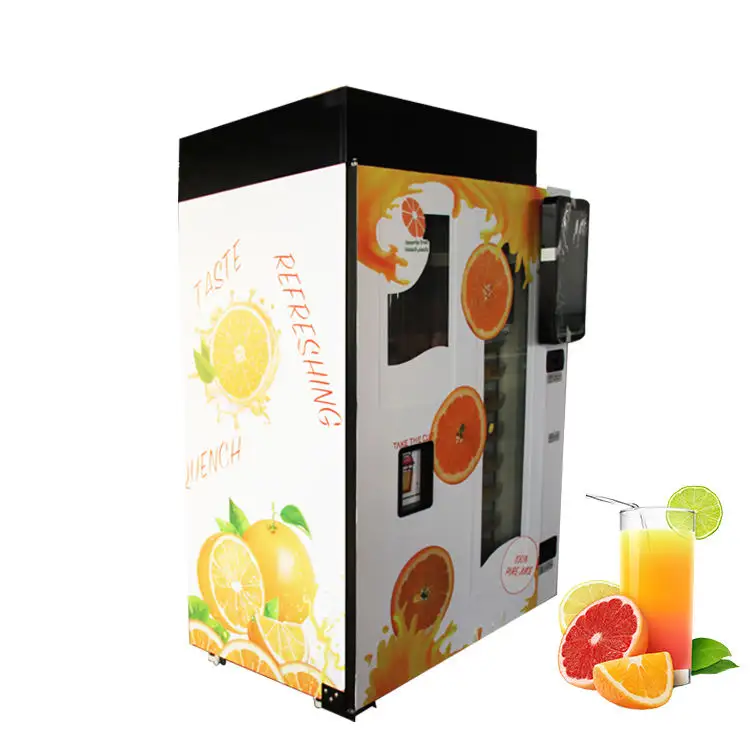 コインと紙幣の支払いオレンジジュース自動販売機、冷却システム付き自宅でオンラインでお金を作る